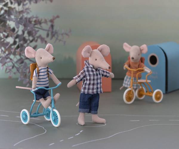 Maileg trehjulssykkel blå, Abri à tricycle, Mouse - Petrol blue